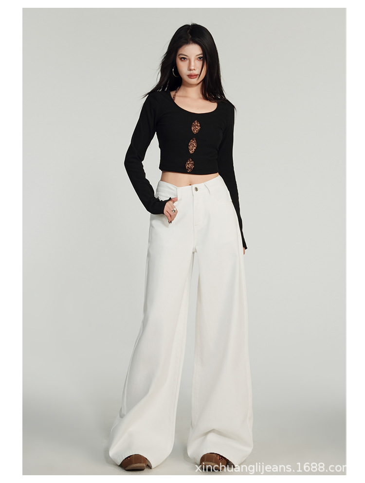 新塘牛仔之都新款白色牛仔裤女夏季宽松阔腿2025高腰显瘦春季垂感详情10