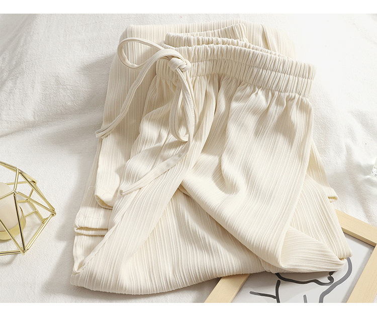 150小个子夏季薄款冰丝阔腿裤女垂感八分裤145直筒宽松白色休闲裤详情7