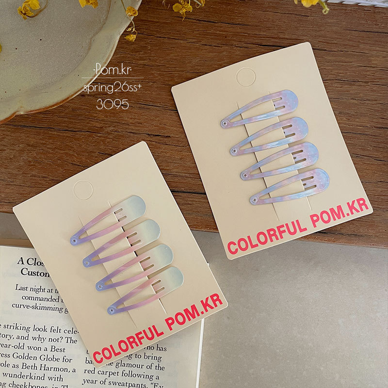 Spring new macaron-colored gradient water drop hair clips for children, simple side wavy bangs clips, baby forehead clips pic 3