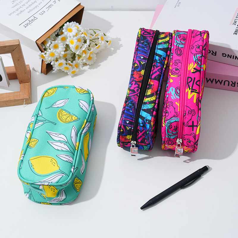 New large-capacity printed high-end student pencil case, high appearance level cartoon zipper pencil case, multi-functional stationery box pic 1