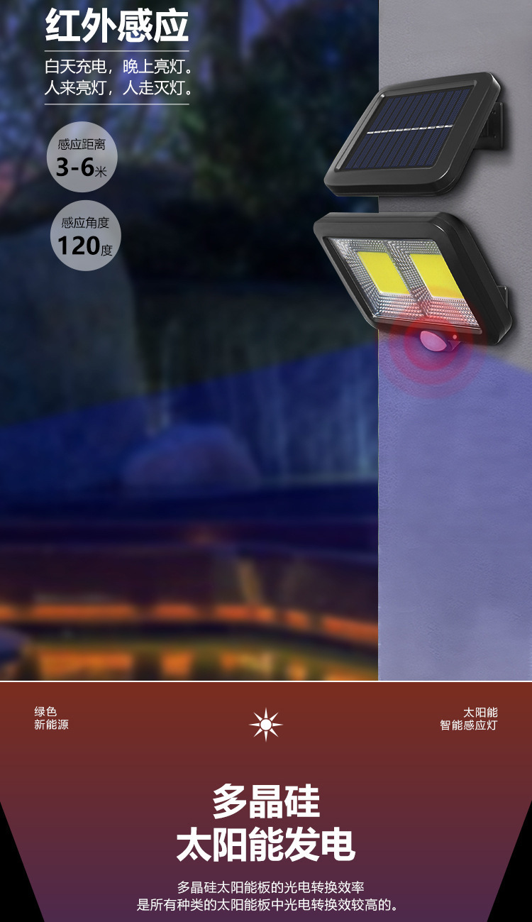 Cross-border new solar sensor light, outdoor waterproof garden light, split lighting, wall lamp, solar floodlight pic 4