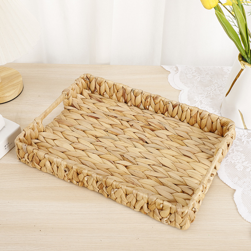 Wholesale of new water hyacinth straw woven storage baskets, household desktop trays, snack and bread storage baskets, and toy storage boxes pic 4