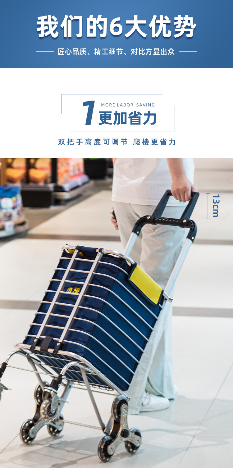 Grocery cart, household small cart, shopping cart, small trolley, trolley, elderly folding, stair climbing, portable trolley, pull rod pic 9