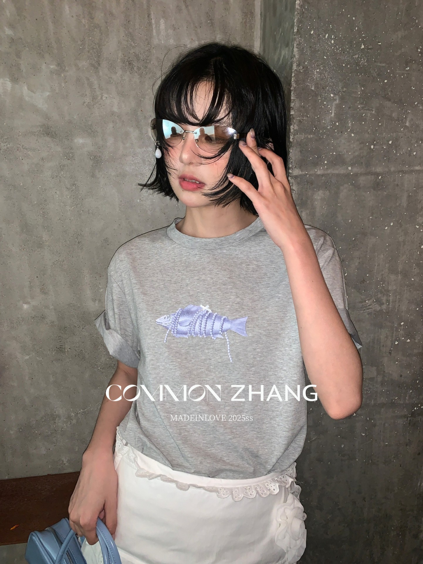 CZ ZHANG Summer Korean style laid-back casual simple printed shoulder loose round-neck short-sleeved T-shirt for women B20777 pic 21