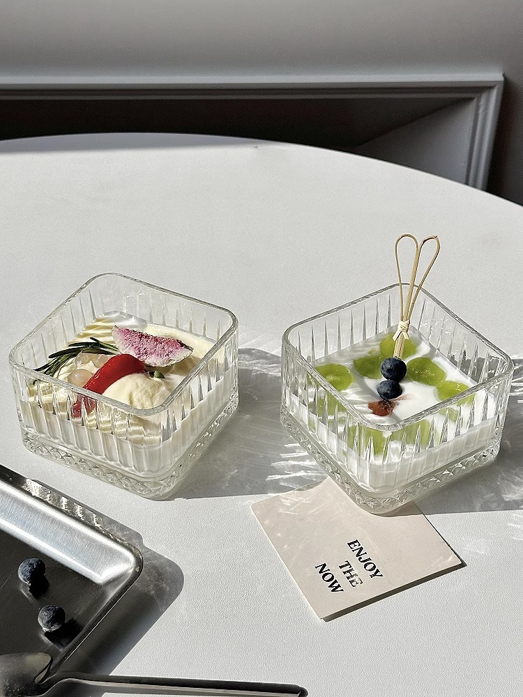 ins复古条纹冰淇淋碗四方方形玻璃碗甜品水果麦片早餐碗小沙拉碗详情10