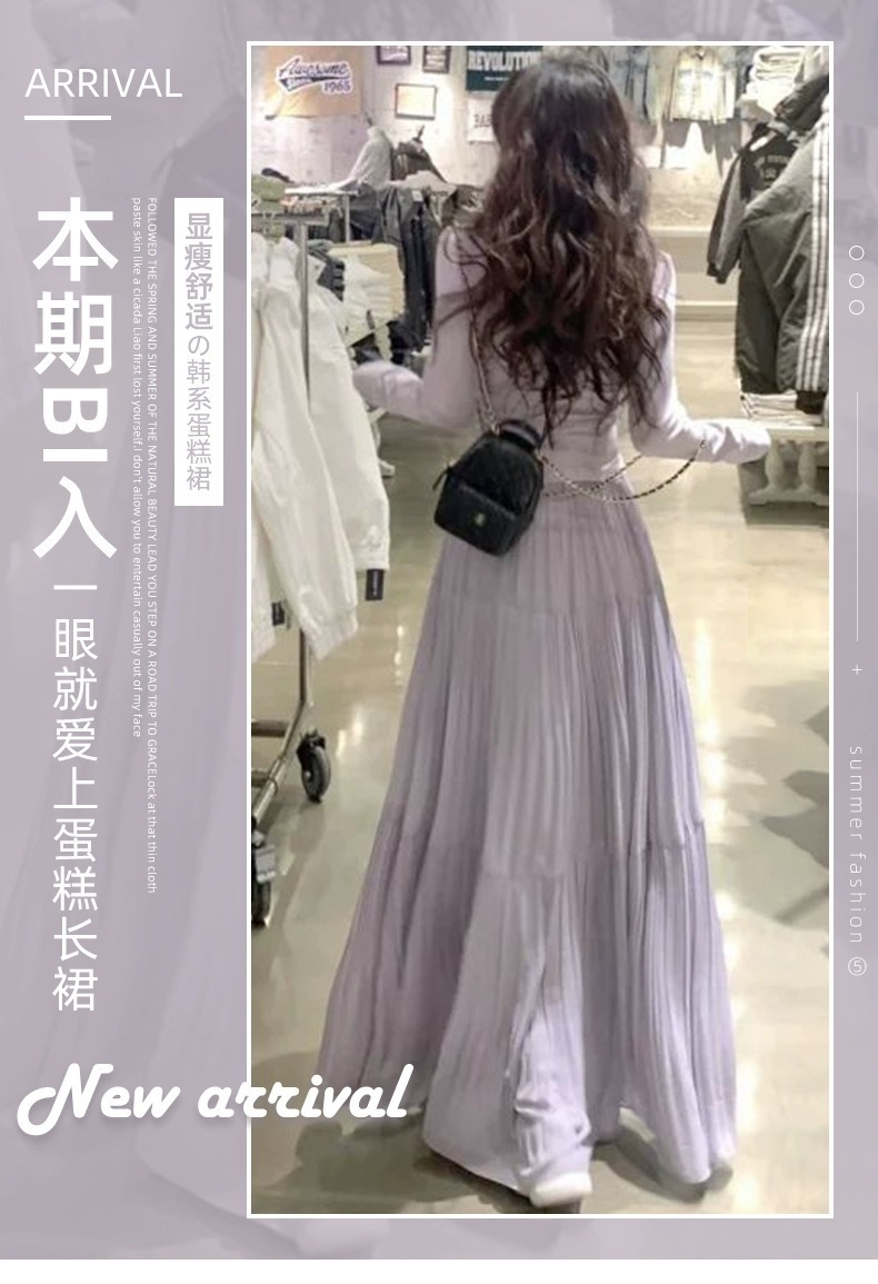 韩系雪纺半身裙女2025春夏季新款高腰a字蛋糕裙飘飘大摆中长裙子详情18