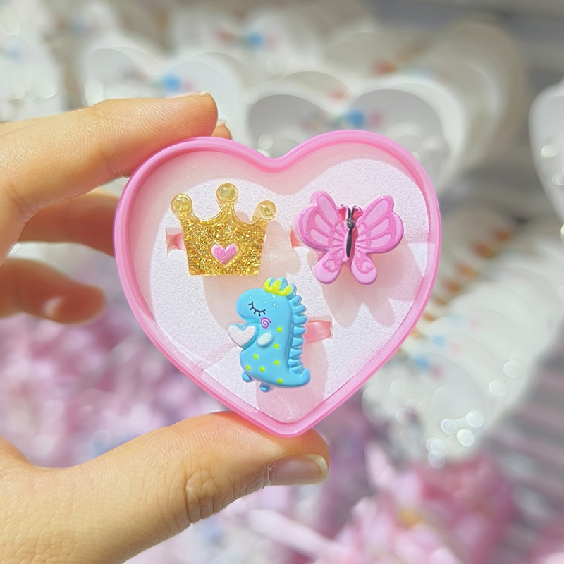 【可以】新品卡通戒指3支套装可爱公主宝石戒指玩具儿童戒指批发详情24