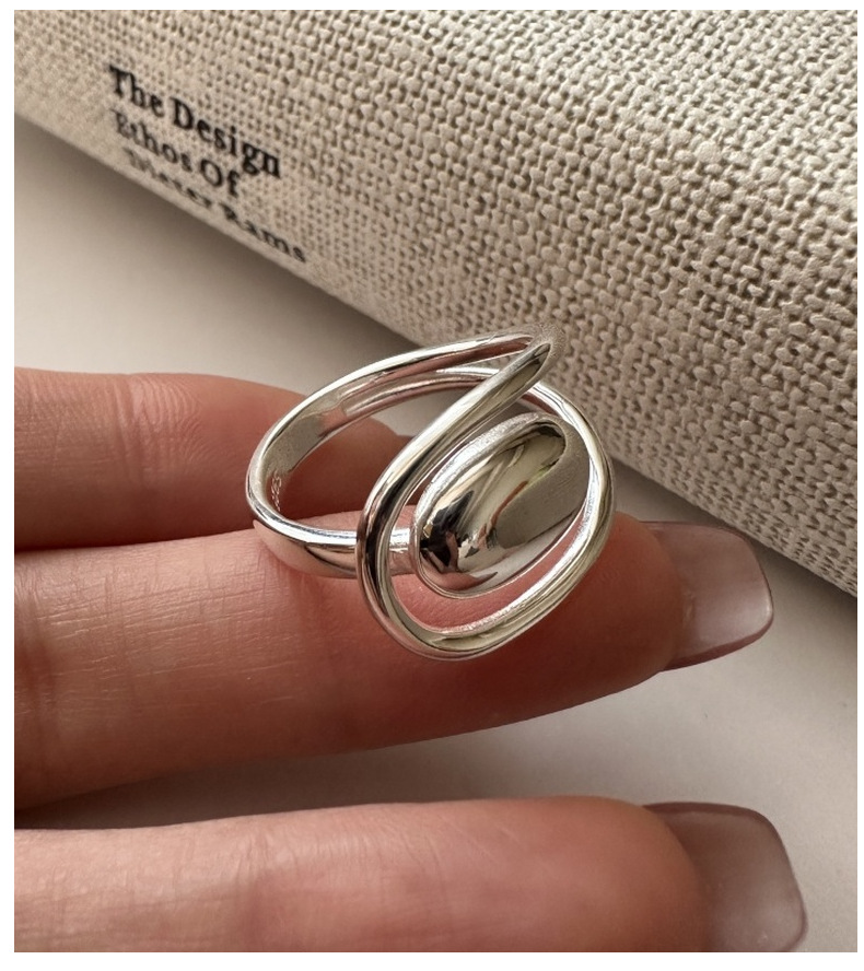 S925 sterling silver Korean version niche design simple oval retro ring, Korean style fashionable and individual ring wholesale pic 4