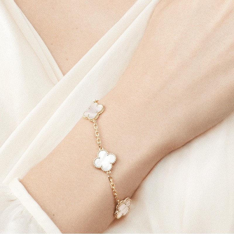 跨境爆款幸运四叶草手链S925纯银双面贝母玛瑙孔雀石时尚气质百搭详情6