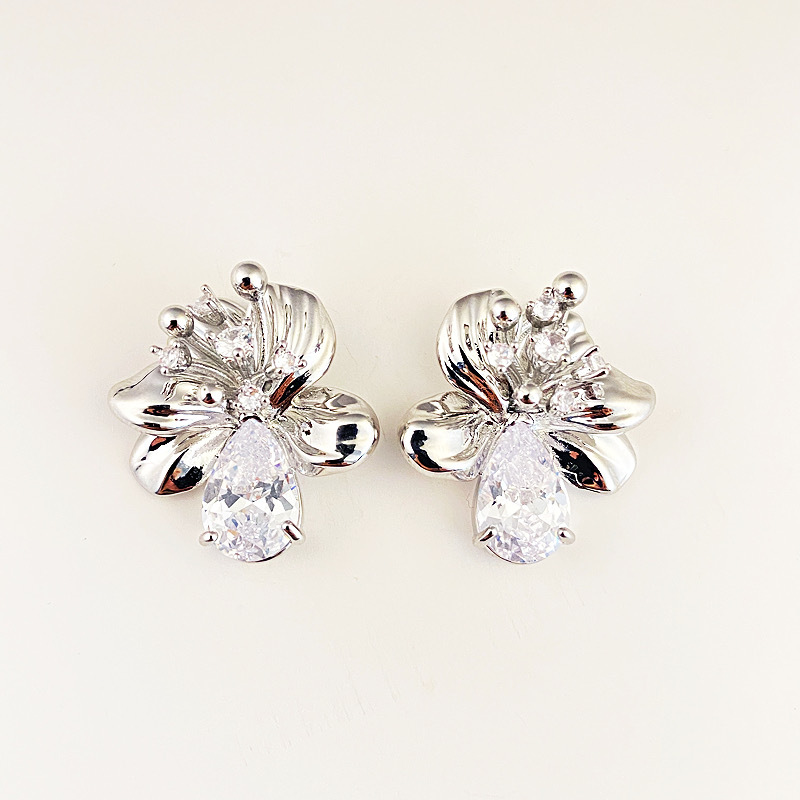 925 Silver Needle Zircon Flower Earrings delicate, brilliant and elegant bow pic 6