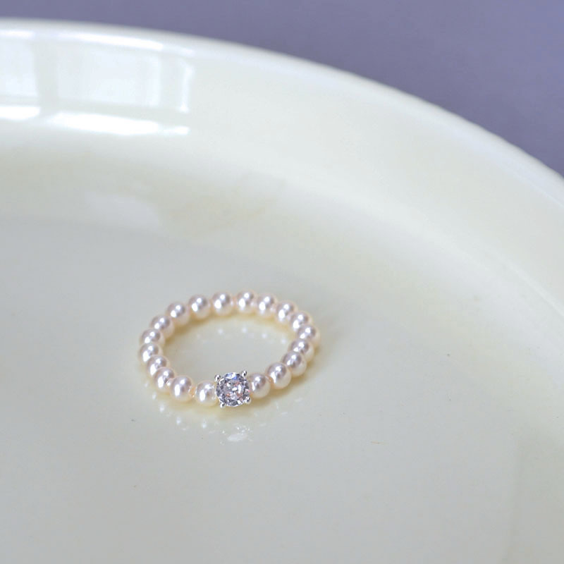 法式优雅小众设计仿家高亮珍珠闪钻日常简约气质弹力手链戒指女详情10