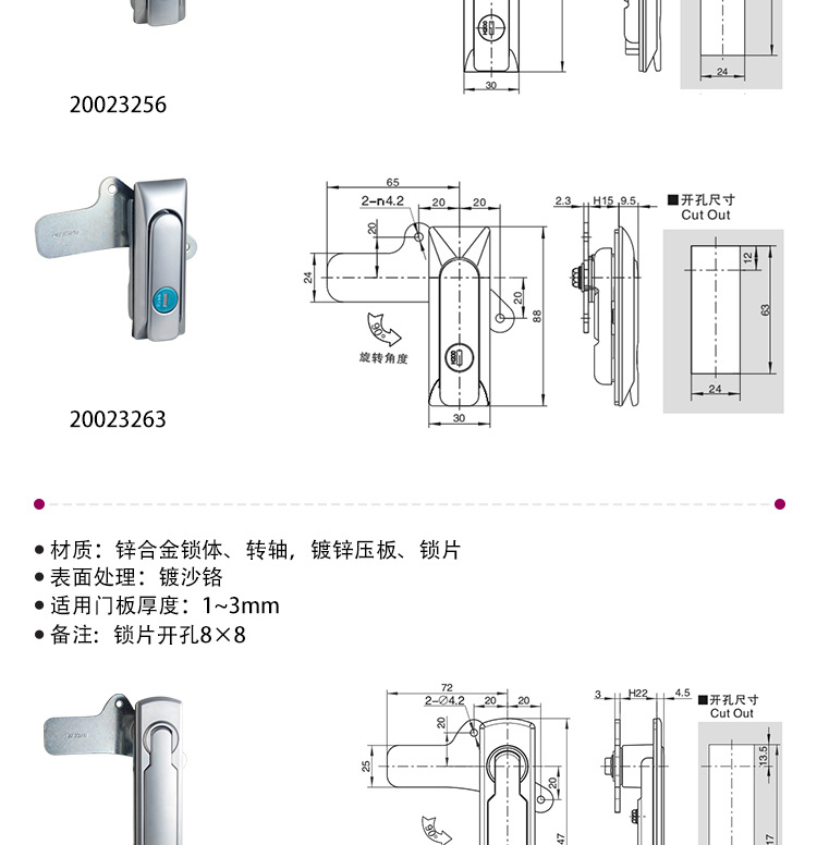 ESSENTRA益升华 电气柜门锁配电柜空压机门锁SR 5537旋转式平面锁详情12