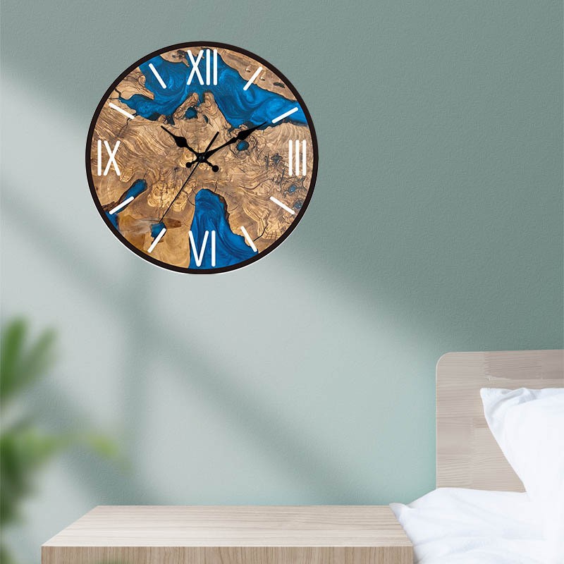New Chinese-style, simple acrylic wall clock with wood grain texture, living room decoration wall clock, fashionable and silent clock pic 7
