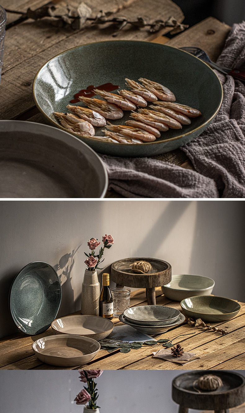 High-quality appearance level deep plate, round, cheap bowl, retro ceramic vegetable bowl, household plate, tableware, bowl and dish wholesale, export tail order pic 5
