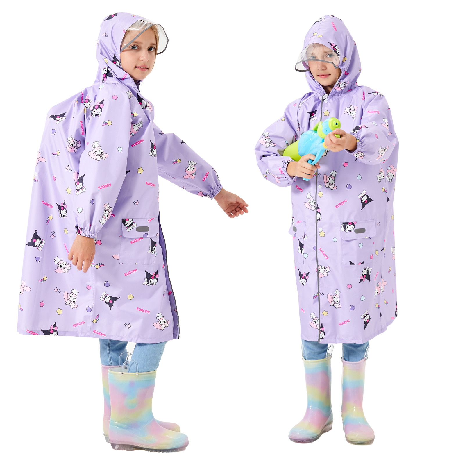 高品质库洛萌奥特儿童雨衣长款书包位大帽檐雨衣中小童雨披强防水详情6