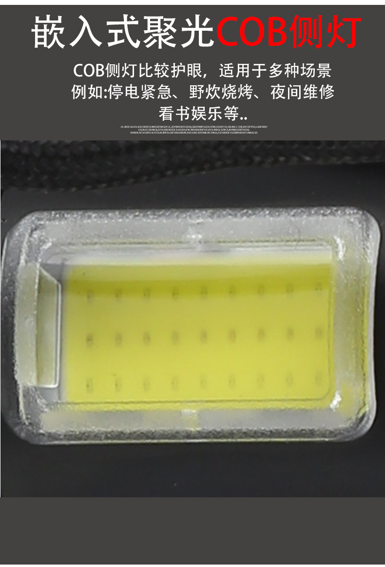 跨境新款XHP50远射USB充电便携手电COB聚光手电户外强光变焦电筒详情20