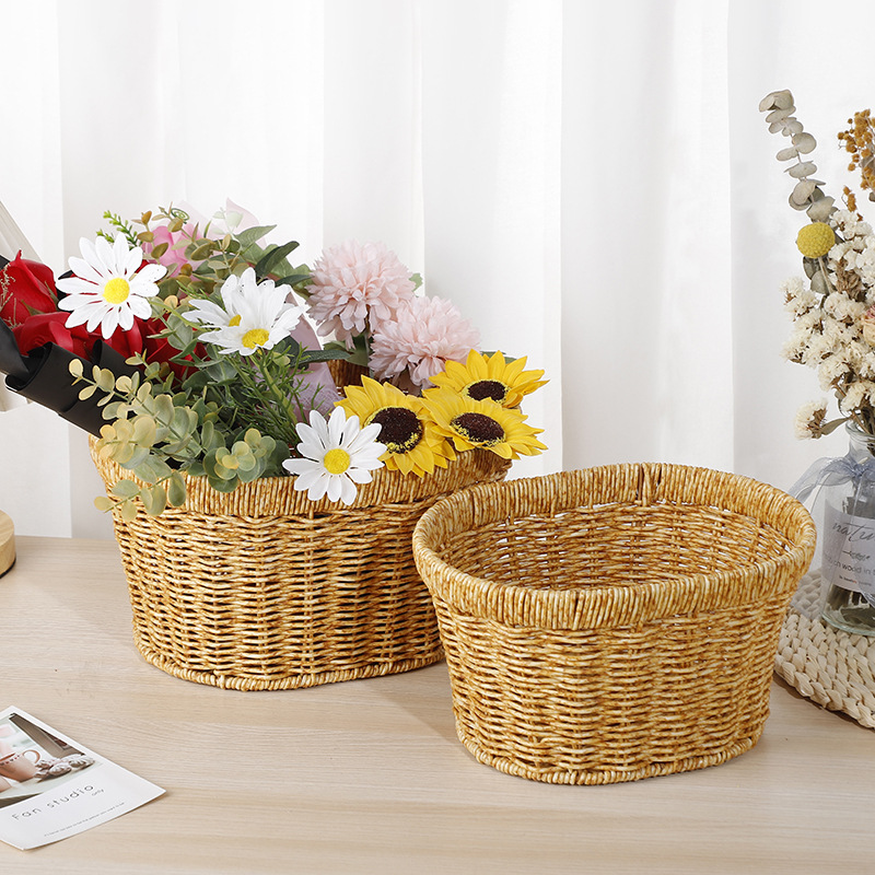 New imitation rattan woven hand-held flower baskets, souvenir flower baskets, flowerpot flower baskets, and garden flower baskets are available for wholesale from the manufacturer pic 2