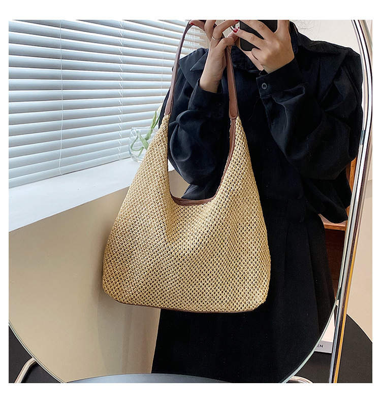 新款ins复古草编托特包单肩大包包女士休闲大容量夏天度假沙滩包详情23