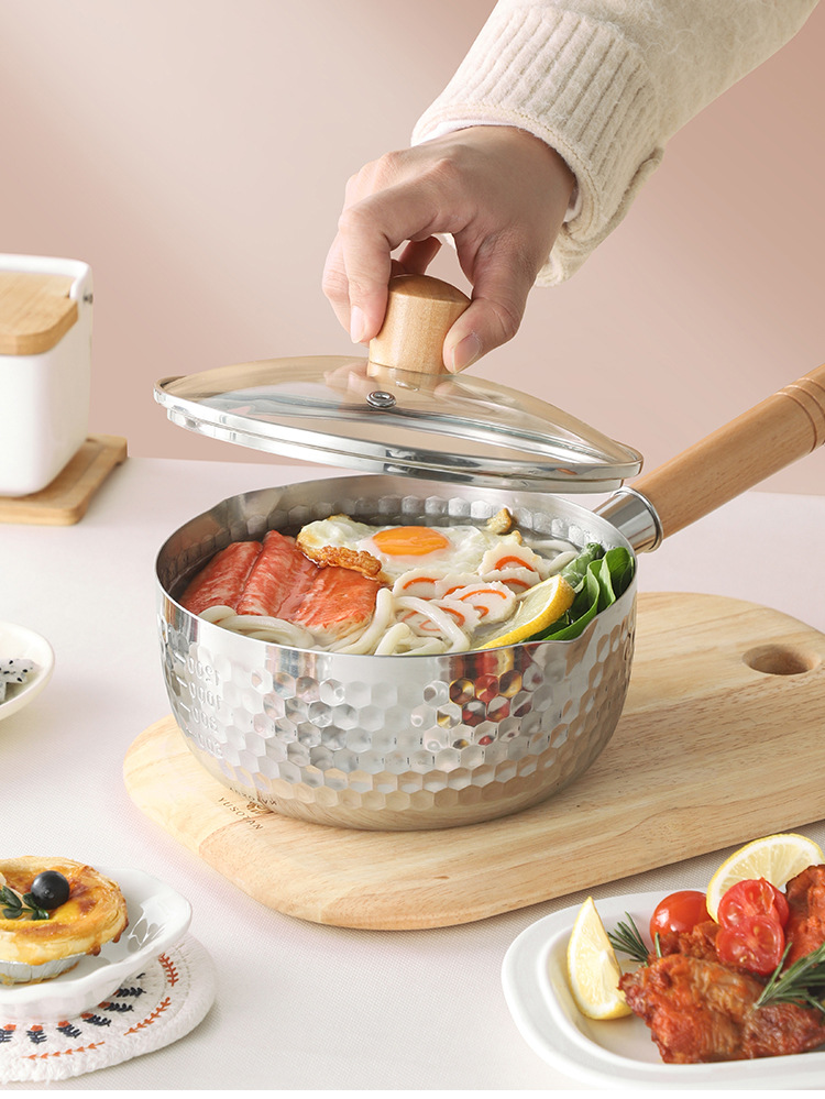 Japanese-style stainless steel snow flat pot, food-grade non-coated hammer texture non-stick pot, instant noodle soup pot, noodle cooking pot, household milk pot pic 18