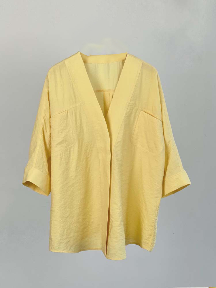 TH ~ ROW 2025 Spring/Summer washable crumpled dry silk coleless batsleeved brand silk shirt for women pic 13