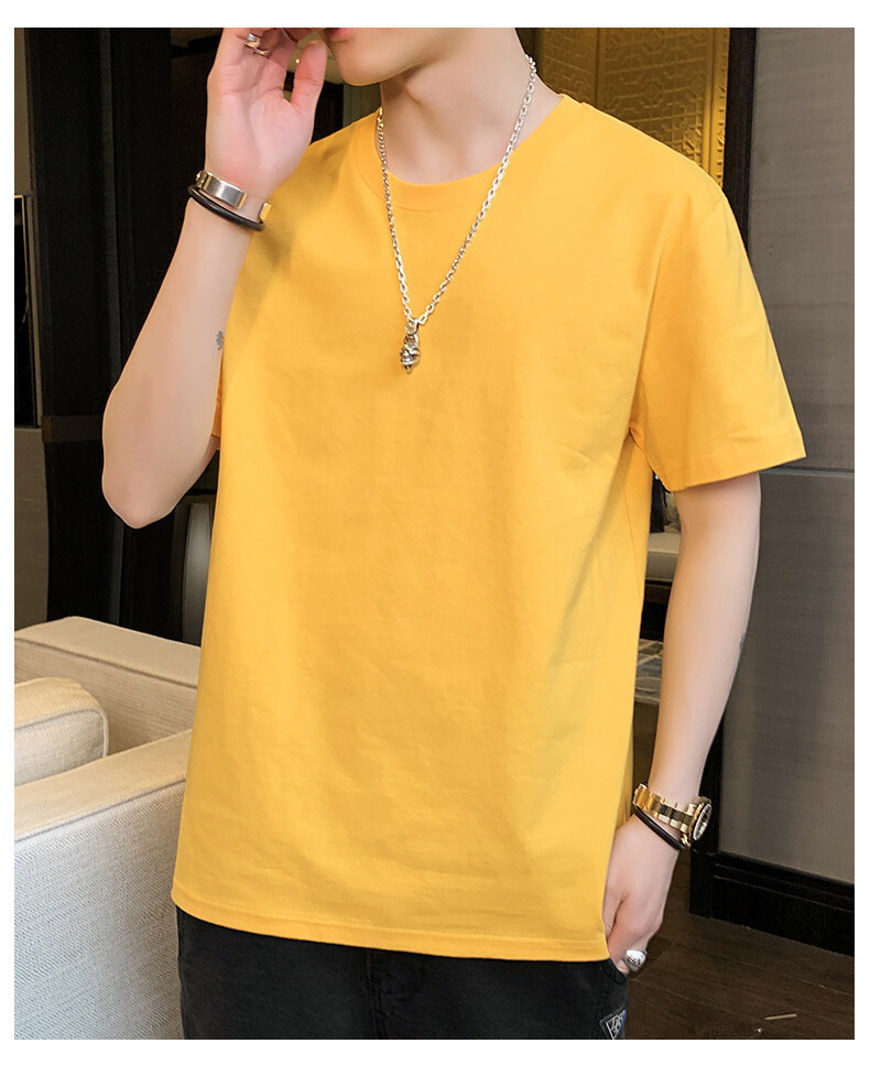 Pure cotton short-sleeved T-shirt for men, Hong Kong-style loose T-shirt, small drop shoulder, combed cotton, oversized, high-quality solid color base pic 19