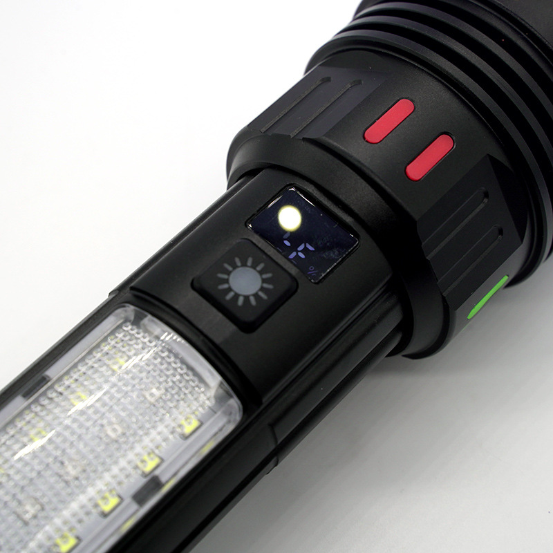新款白激光手电筒荧光彩条带侧灯Type-C充电带输出数显警示手电筒详情5