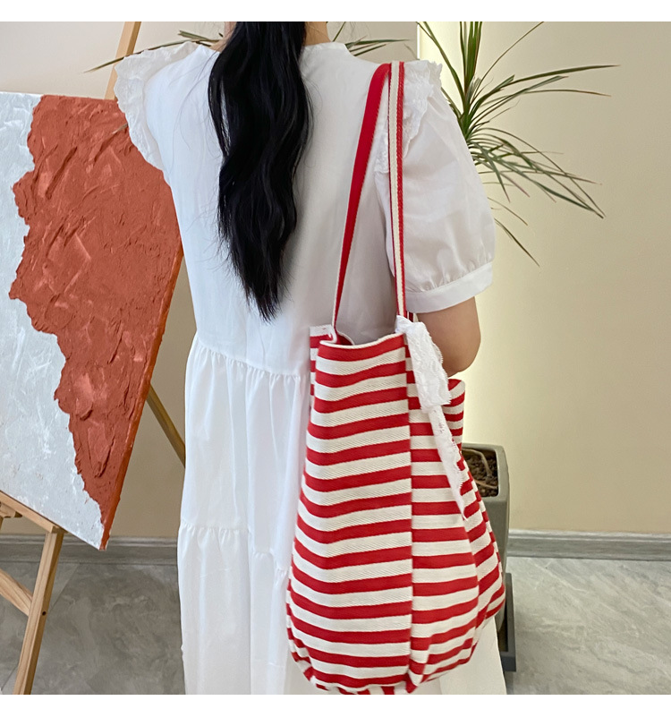 Striped canvas bag, 2024 new Korean-style ins tote casual bag, single-shoulder large-capacity tote bag shopping bag pic 10