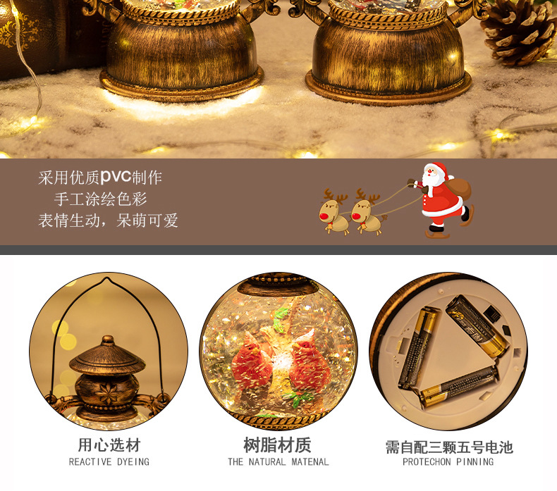 跨境卡通圣诞八音盒马灯注水飘雪圣诞音乐盒复古小夜灯圣诞礼物详情8