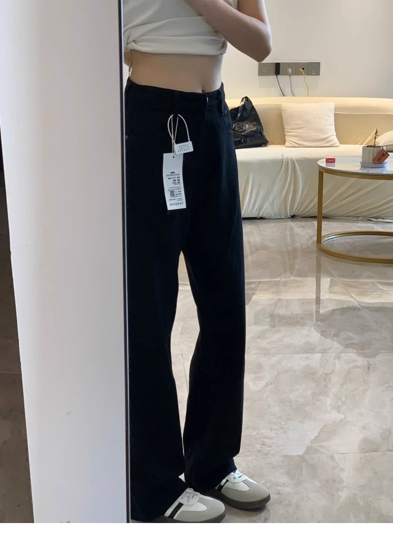 大码加绒牛仔裤女冬季胖mm宽松高腰显瘦裤子2024年窄版黑色直筒裤详情3