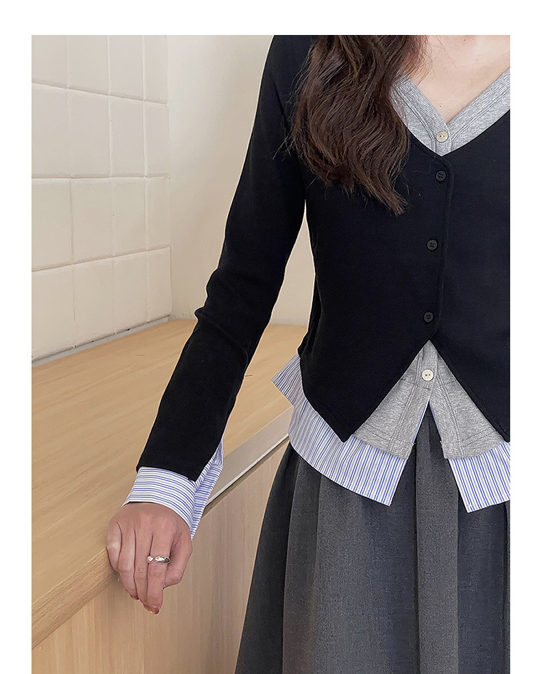 【通勤时髦法则】歌铭设计感撞色假两件针织衫秋季长袖上衣Y2776F详情21