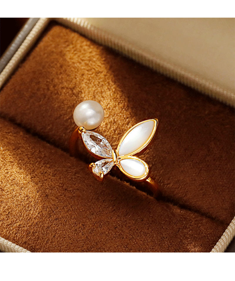 Hyacinth时尚轻奢蝴蝶贝壳锆石开口戒指女款小众设计感百搭食指戒抖音爆款详情4