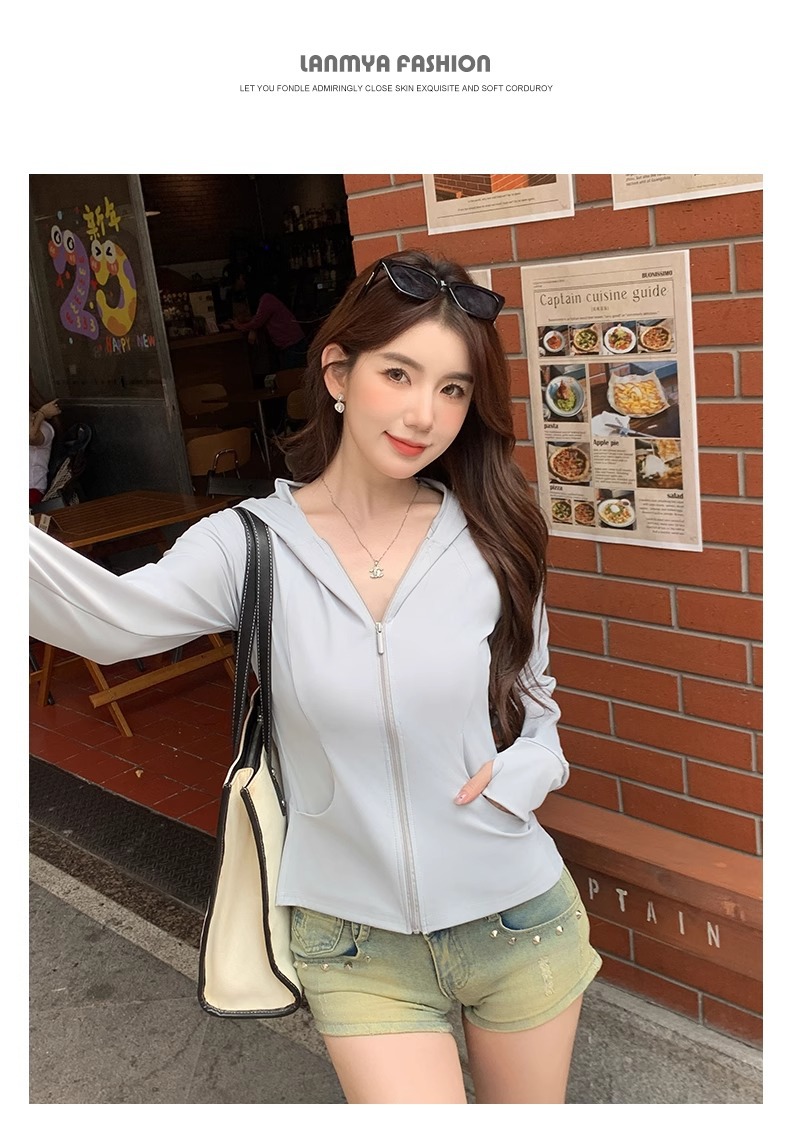 鹅黄色连帽防晒衣女夏季2025新款防紫外线防晒服修身冰丝开衫外套详情32
