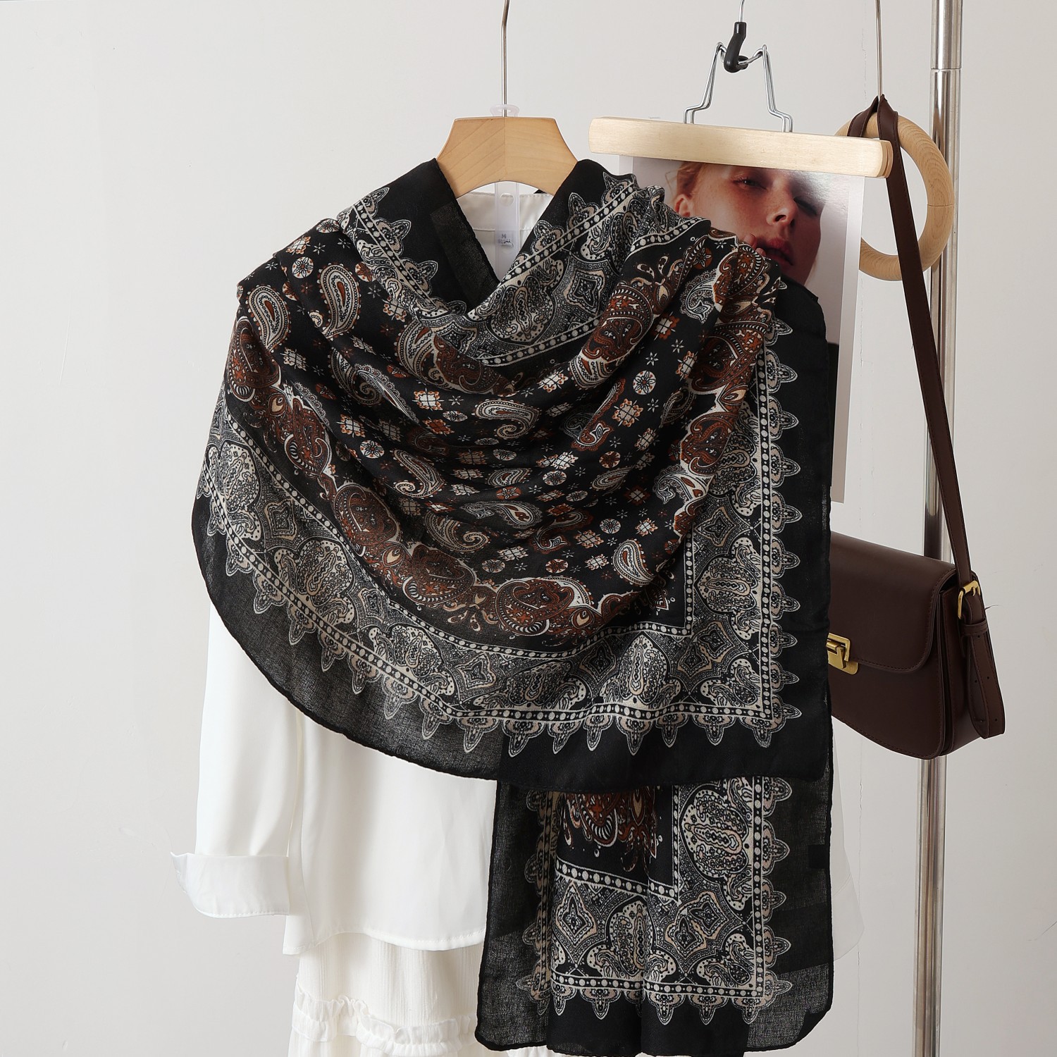 A color-blocked fashionable faux wool scarf, a thin and warm silk scarf, a large shawl, and a fashionable cape long scarf for women pic 14