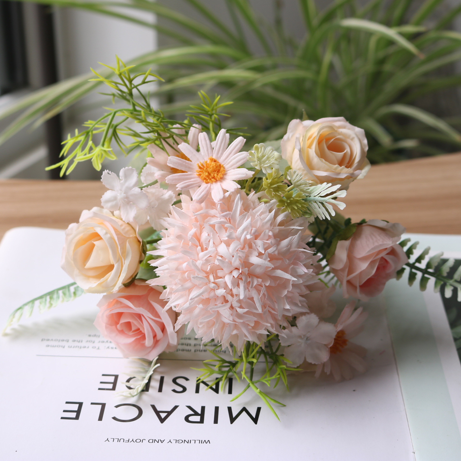 仿真花刺球玫瑰组合森系田园雏菊小把束家居装饰手工帽子头饰配件详情15