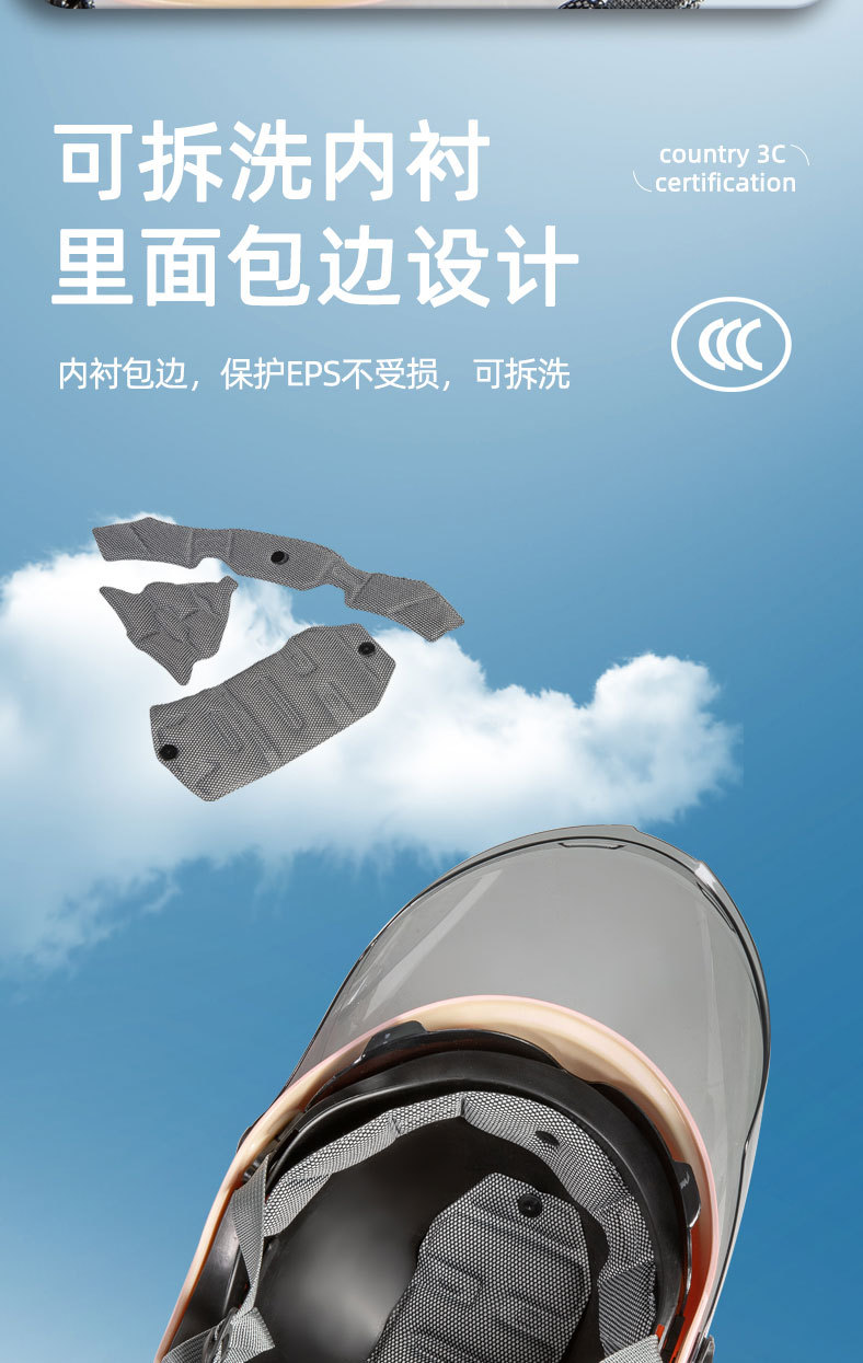 3C认证双镜片电动车摩托车女男士盔四季通用安全帽半盔防晒夏盔详情10