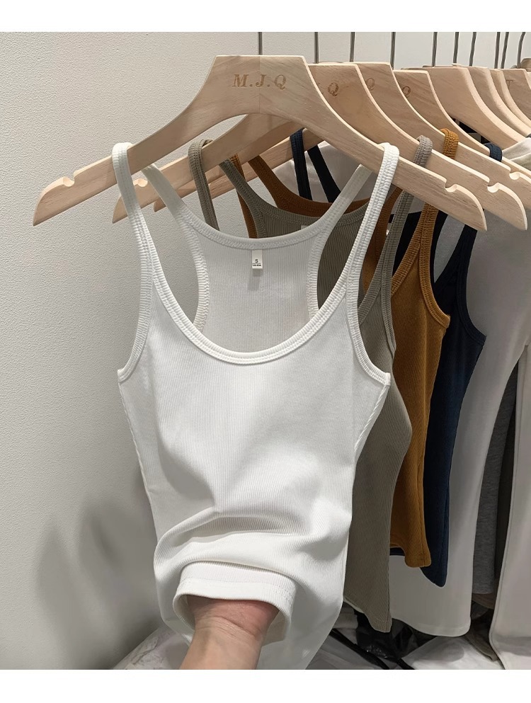 一件代发甜辣U领红色吊带女春夏修身螺纹内搭上衣美式细肩带背心详情18