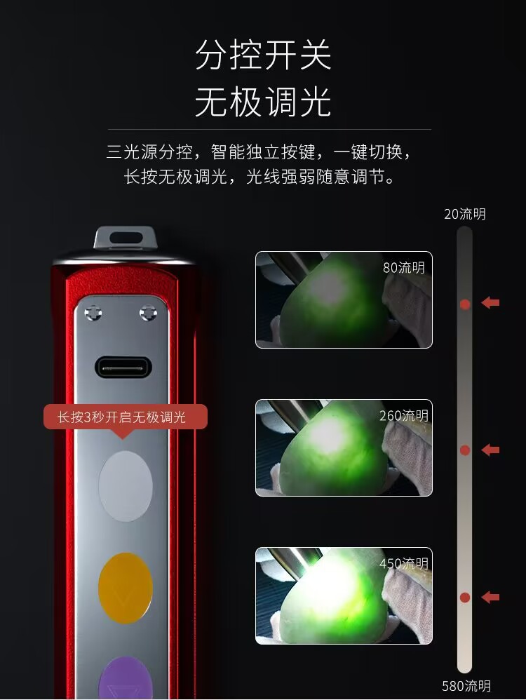 跨境批发照玉石专用手电筒鉴宝手电无极调光珠宝鉴定手电365紫光详情11