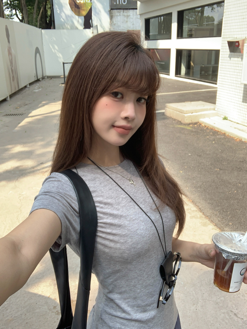 GAGD Tencel wool shoulder short-sleeved T-shirt for women, Millennium, sweet and cool, waist-tightening sport short-sleeved T-shirt top for spring pic 12