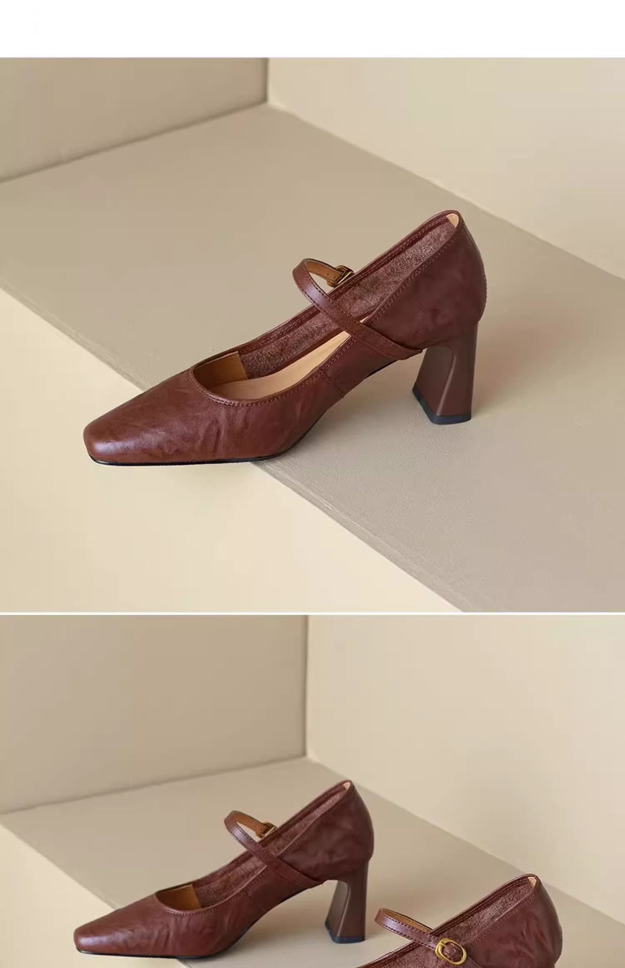 软羊皮黑色高跟鞋2025春秋新款法式复古粗跟一字带玛丽珍鞋女单鞋详情20