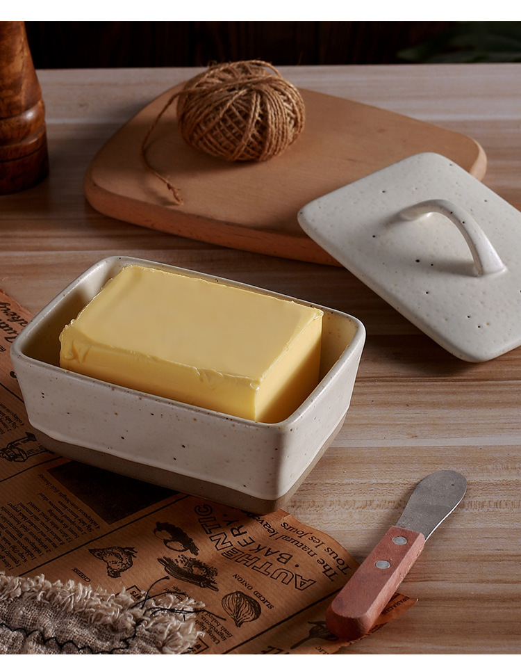 New retro and creative ceramic butter box with lid, square cream box, Western-style butter box in stock pic 15