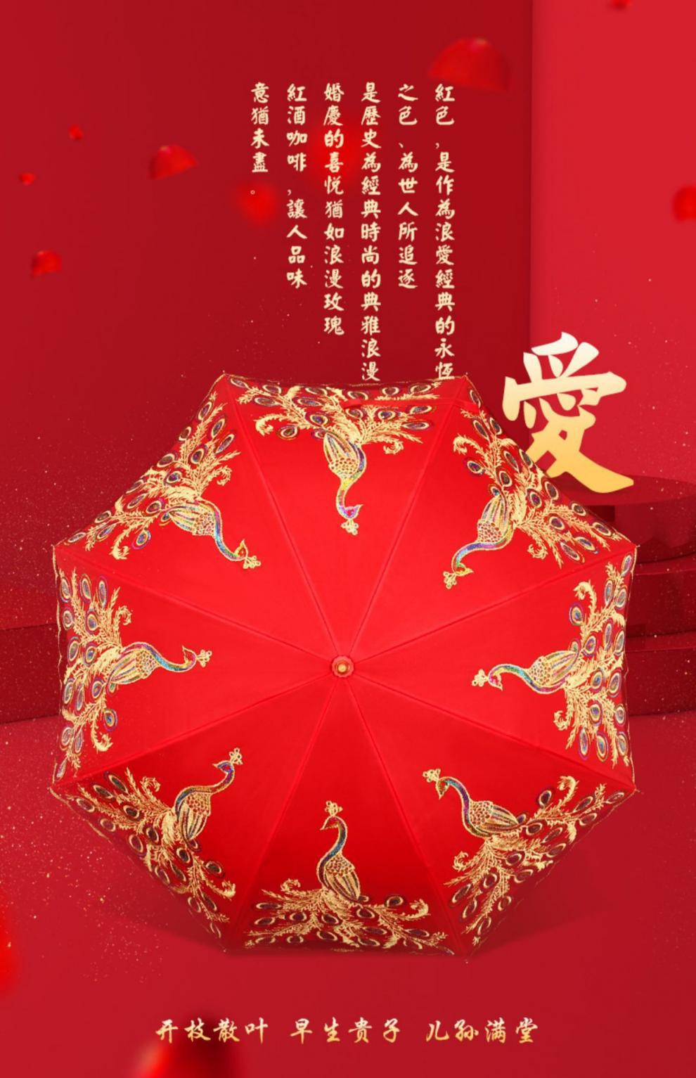 婚庆新娘伞红伞结婚用品红色雨伞长柄大红色订婚出嫁蕾丝花边红HC国潮详情1