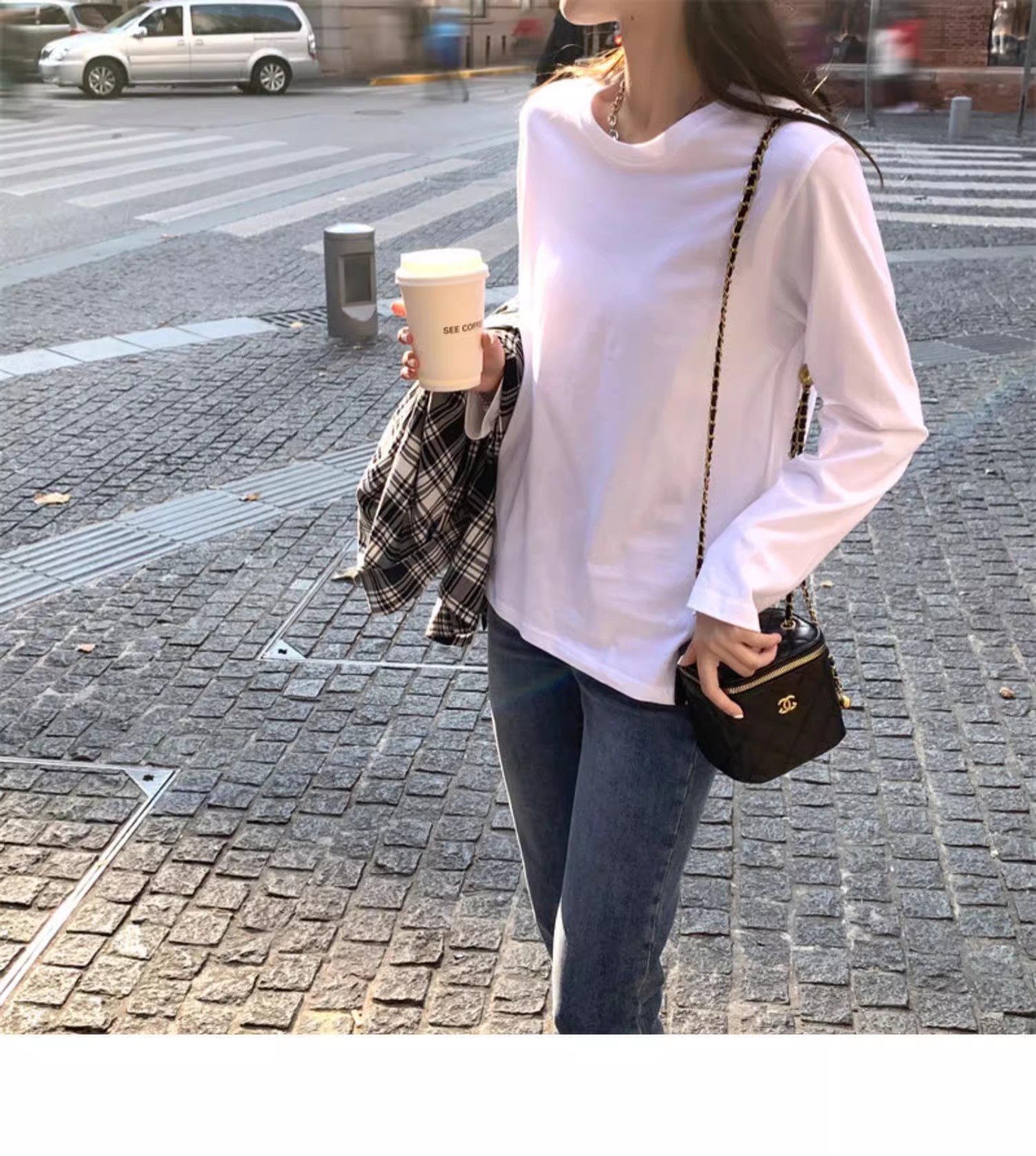 正肩长袖T恤女2023新款秋冬内搭纯棉宽松打底衫韩版白色男女上衣详情8