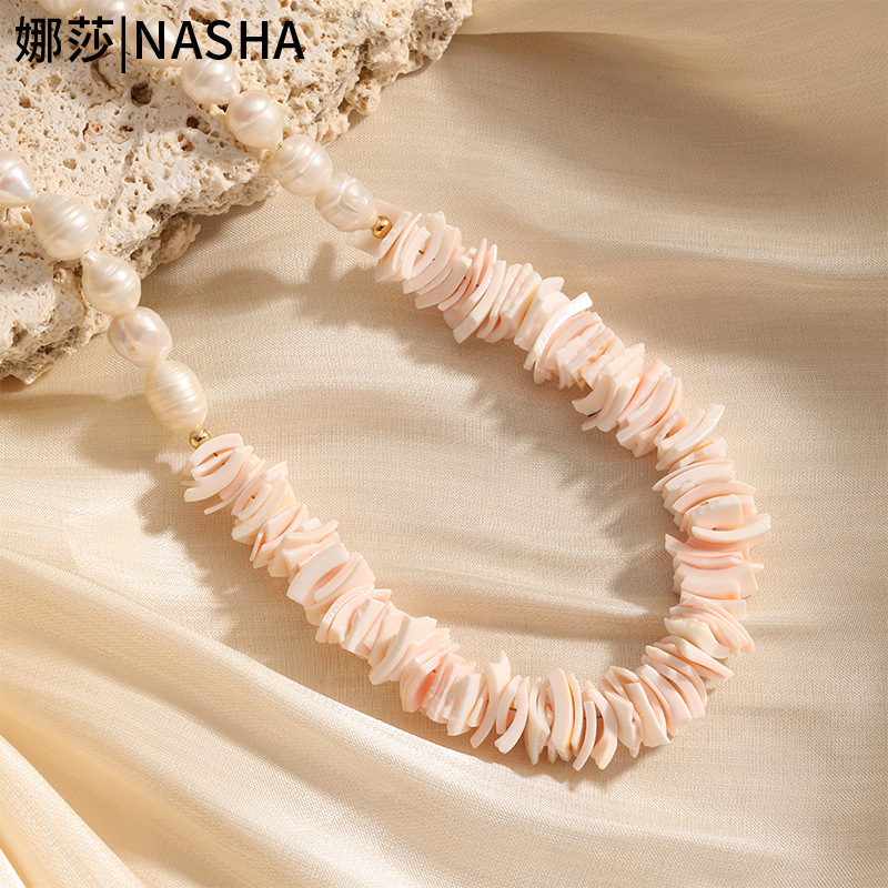 娜莎欧美跨境爆款彩色贝壳手链项链沙滩不规则碎贝壳男女士颈链详情12