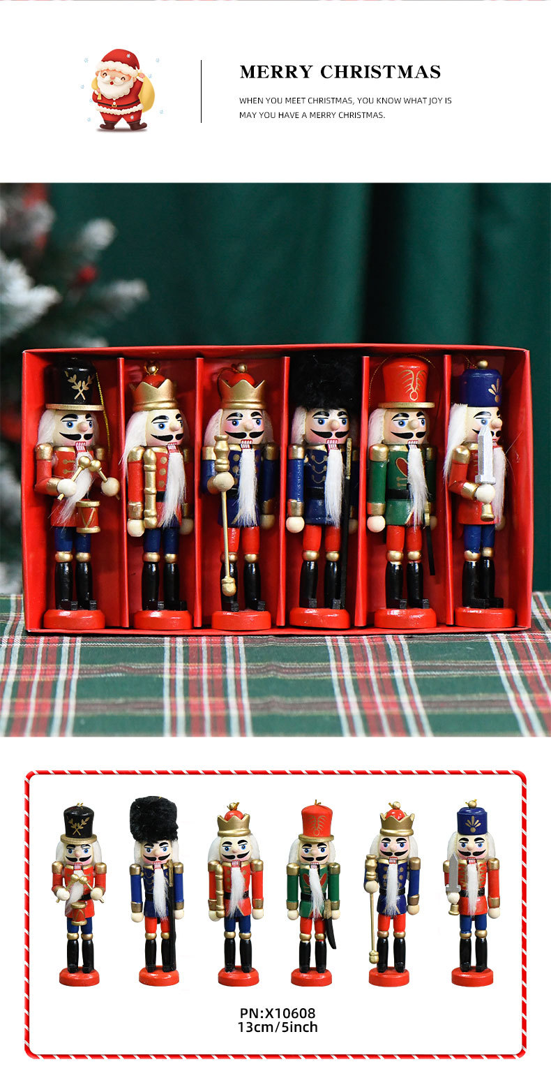 5in style, new product in stock, 13CM nutcracker case, six red, blue and green guard of honor, Christmas decoration small ornament pic 4