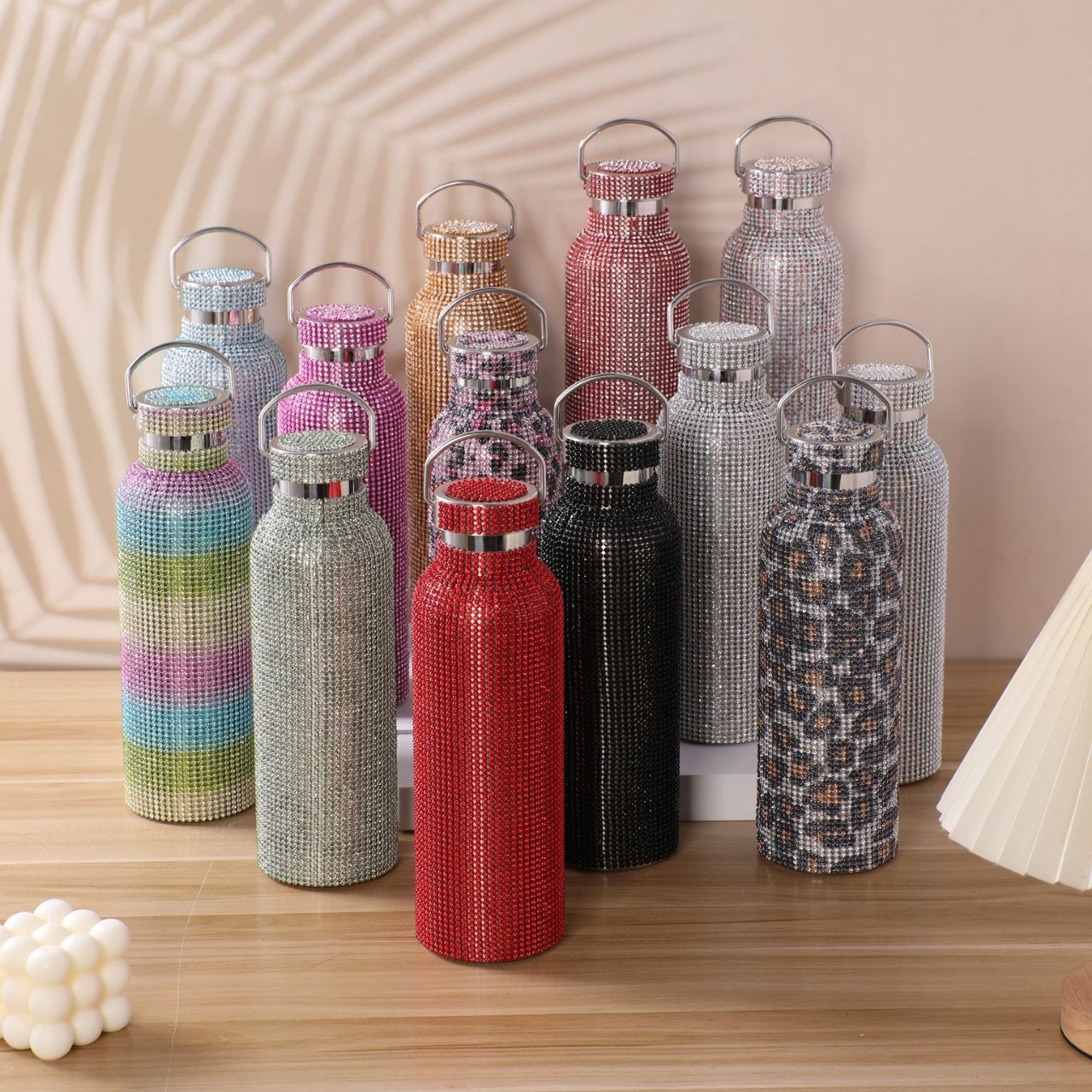 Cross-border 304 stainless steel double-layer insulated cup, outdoor portable with water diamond stickers, American large-mouth sports kettle, diamond-encrusted water cup pic 1