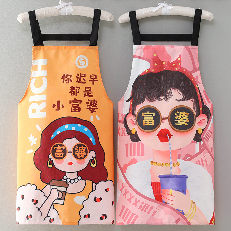 【 Chi Jia 】 Breathable cotton fabric waist wear resistant work clothes for cooking, kitchen and home use, cute and young aprons, stylish for women pic 1