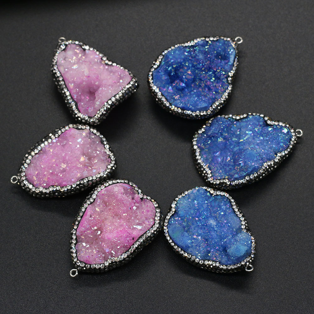 Natural semi-precious stone irregularly shaped agate crystal bud diamond-encrusted edge pendant DIY jewelry accessory, handcrafted wholesale pic 1