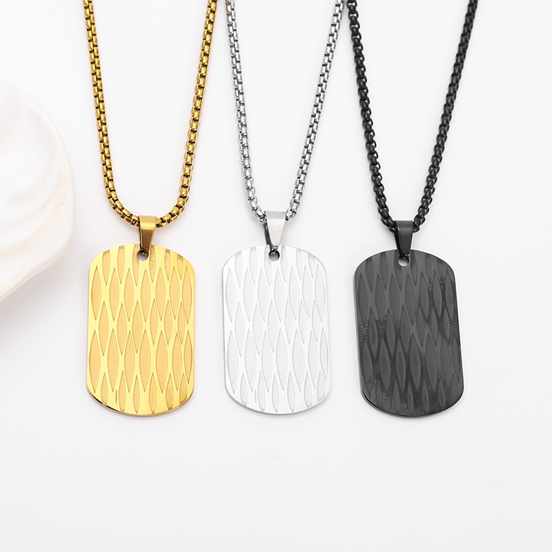 European and American accessories: Stainless steel water ripple military brand geometric square pendant necklace, cross-border light luxury European and American military brand necklace pic 6