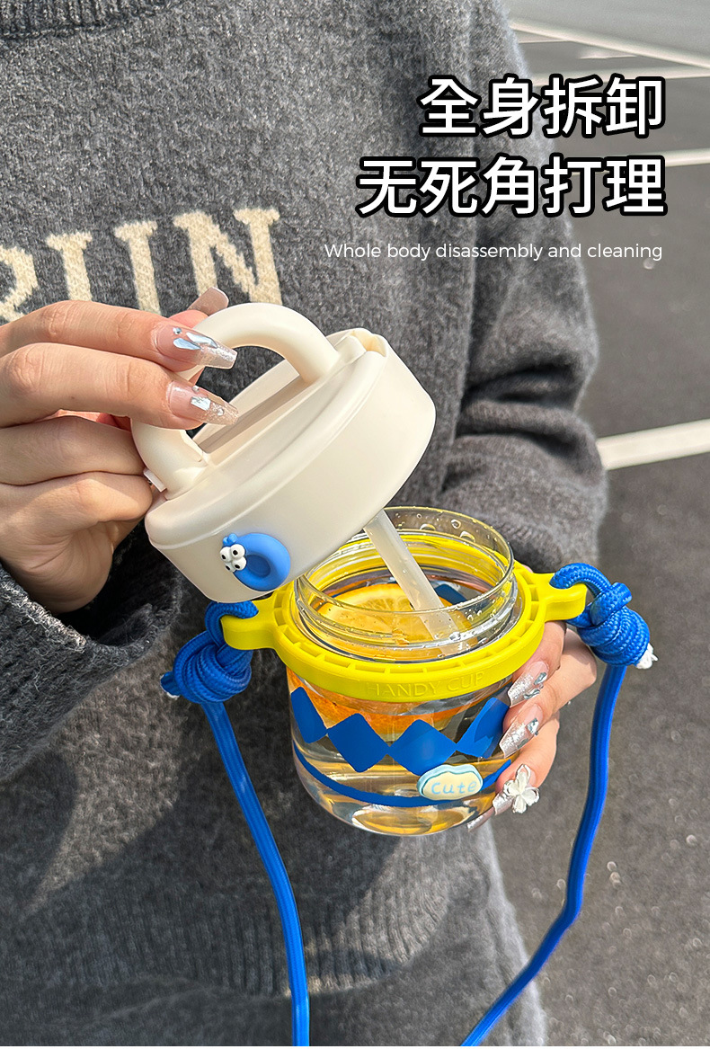 2024新款高颜值PC塑料水杯女生吸管双饮杯耐高温便携随行斜跨杯详情14