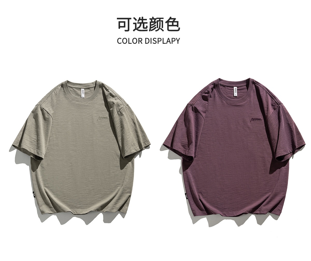 竹节纯棉短袖t恤男士夏季衣服2025新款半袖大码潮牌刺绣休闲体恤详情7
